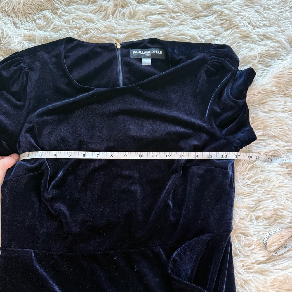 Karl Lagerfeld Paris Blue Velour Ruffle Hem Dress Size 10 - Picture 7 of 8